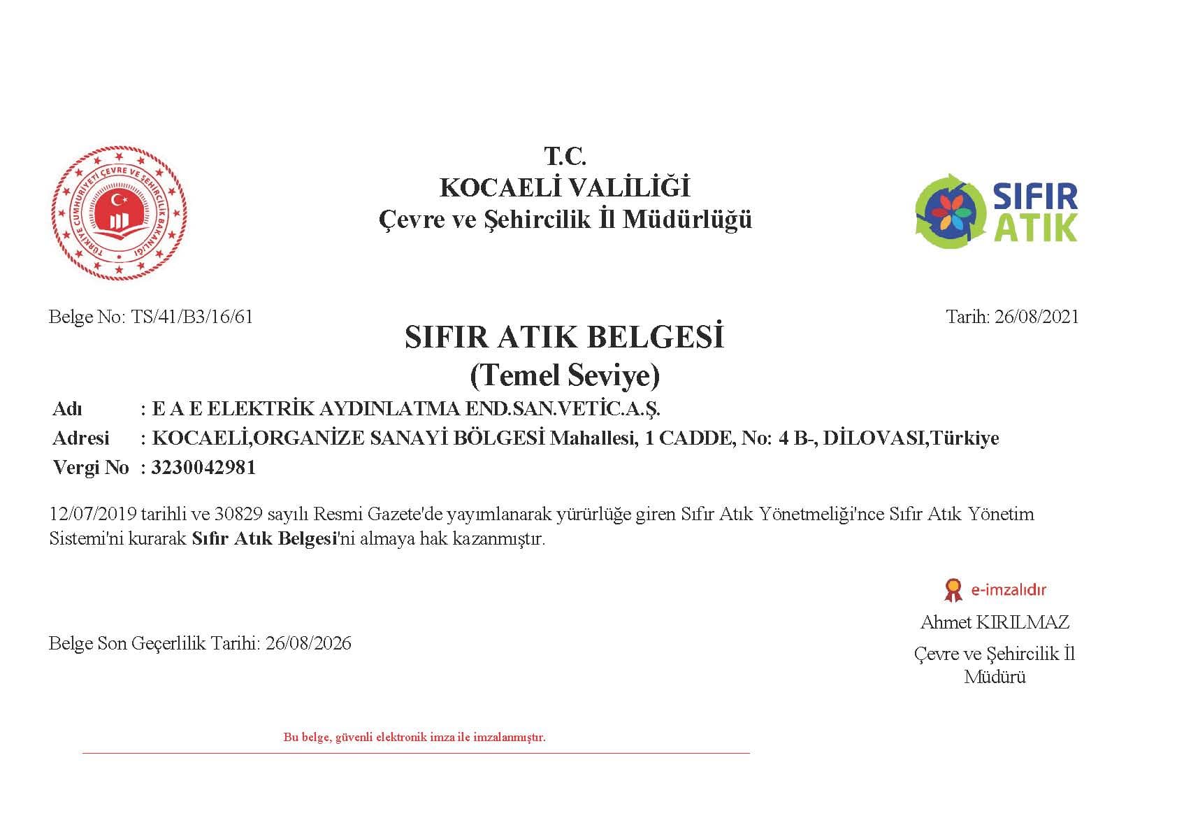 Certificazione Sifir Atik Zero Waste
